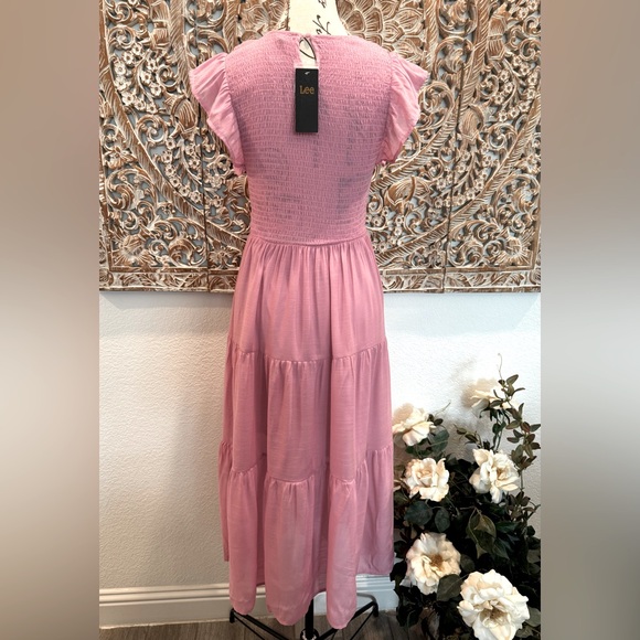 Lee Pink, Super Soft, Lightweight, Smocked Top, Tiered Skirt, Maxi Dress- size M - Picture 2 of 13